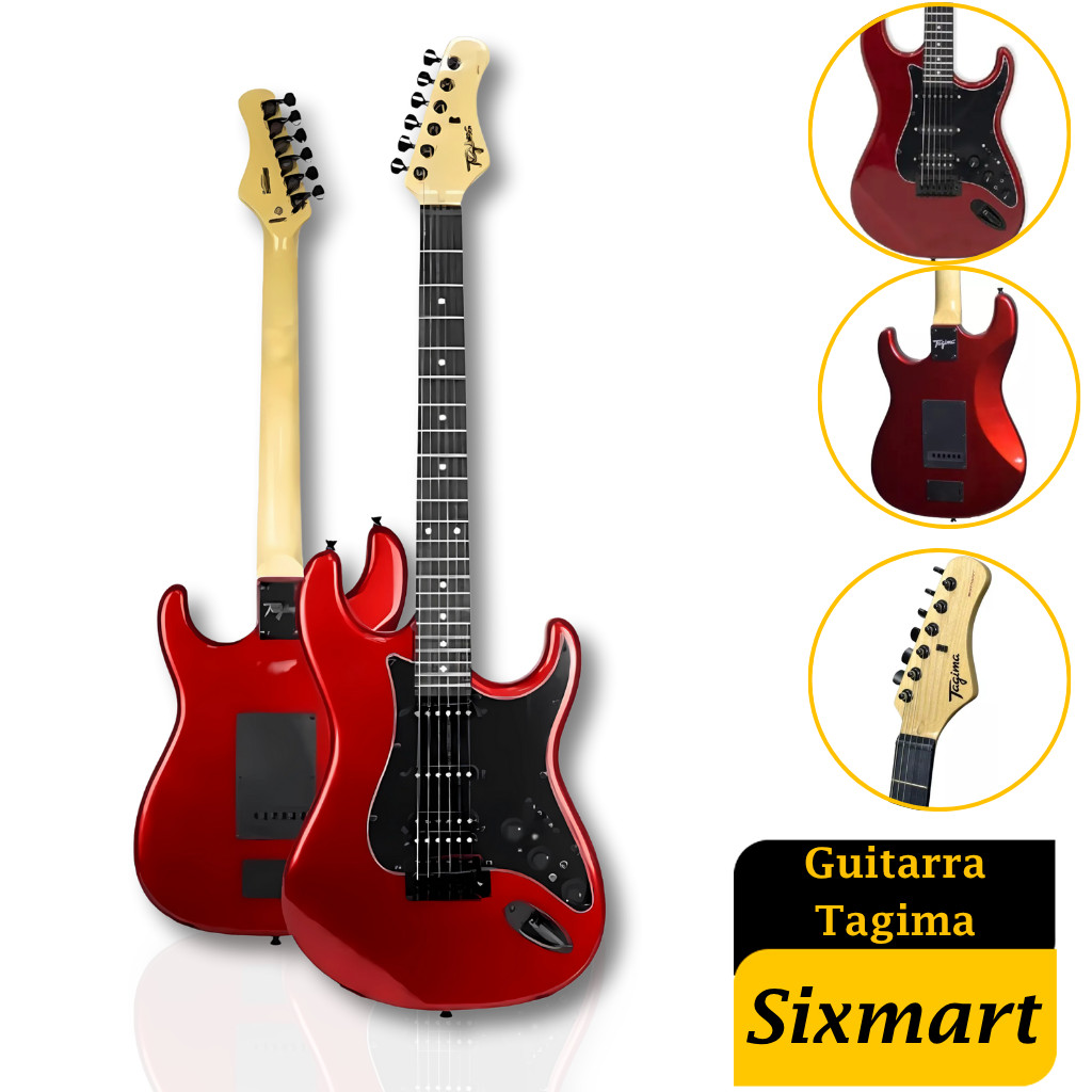 Guitarra Tagima Strato 2s 1h Fx Escala Escura Escudo Preto Sixmart Vermelho Premium