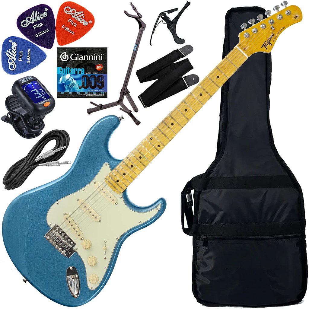 Kit Guitarra Elétrica Strato Tagima Woodstock Tg530 Azul Metálico Gx02