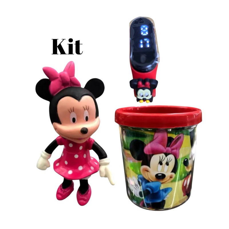 Kit 3, Boneco Miinnie + Relogio Digital + Caneca Personalizada
