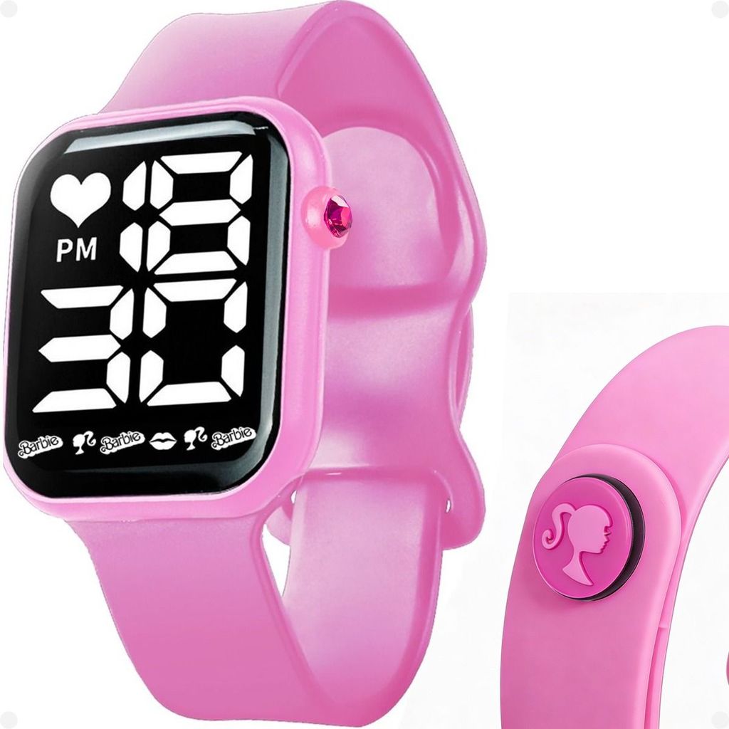 Relogio prova dagua silicone rosa barbie digital infantil led menina casual social criança