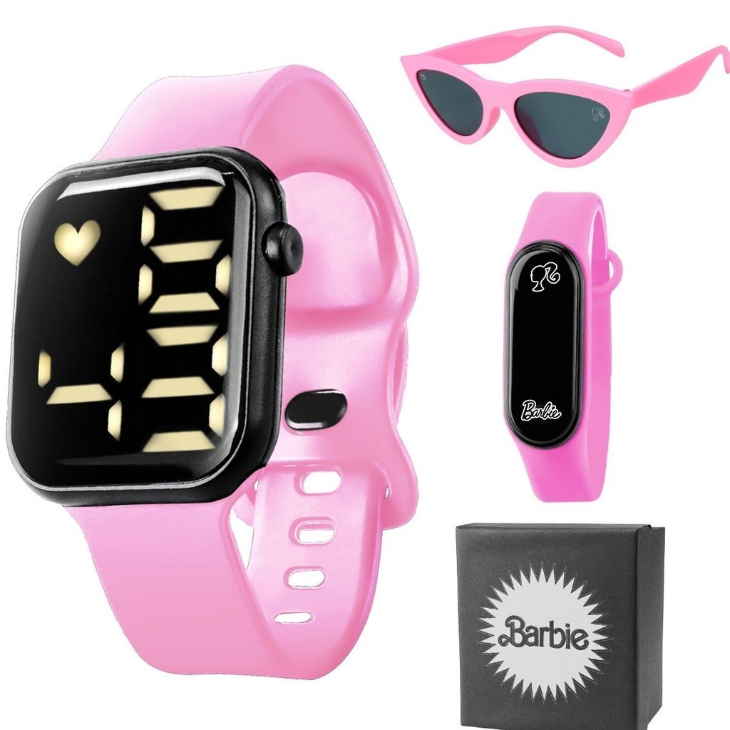 Kit Óculos Sol + Relógio Digital + Bracelete Digital Barbie