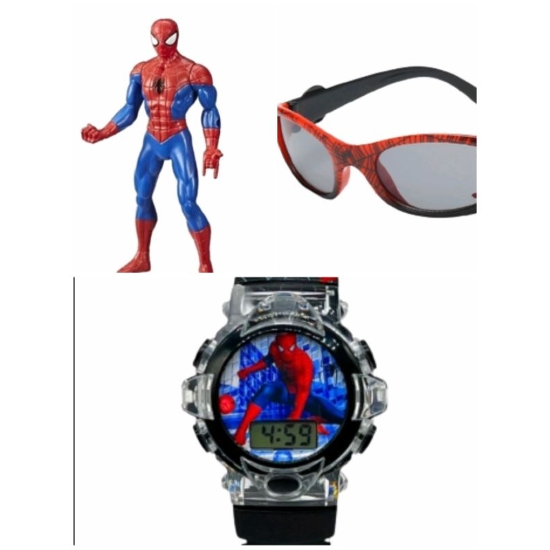 Relogio digital com led , boneco e  oculos do homem aranha , infantil masculino o melhor kit para presentear seu filho