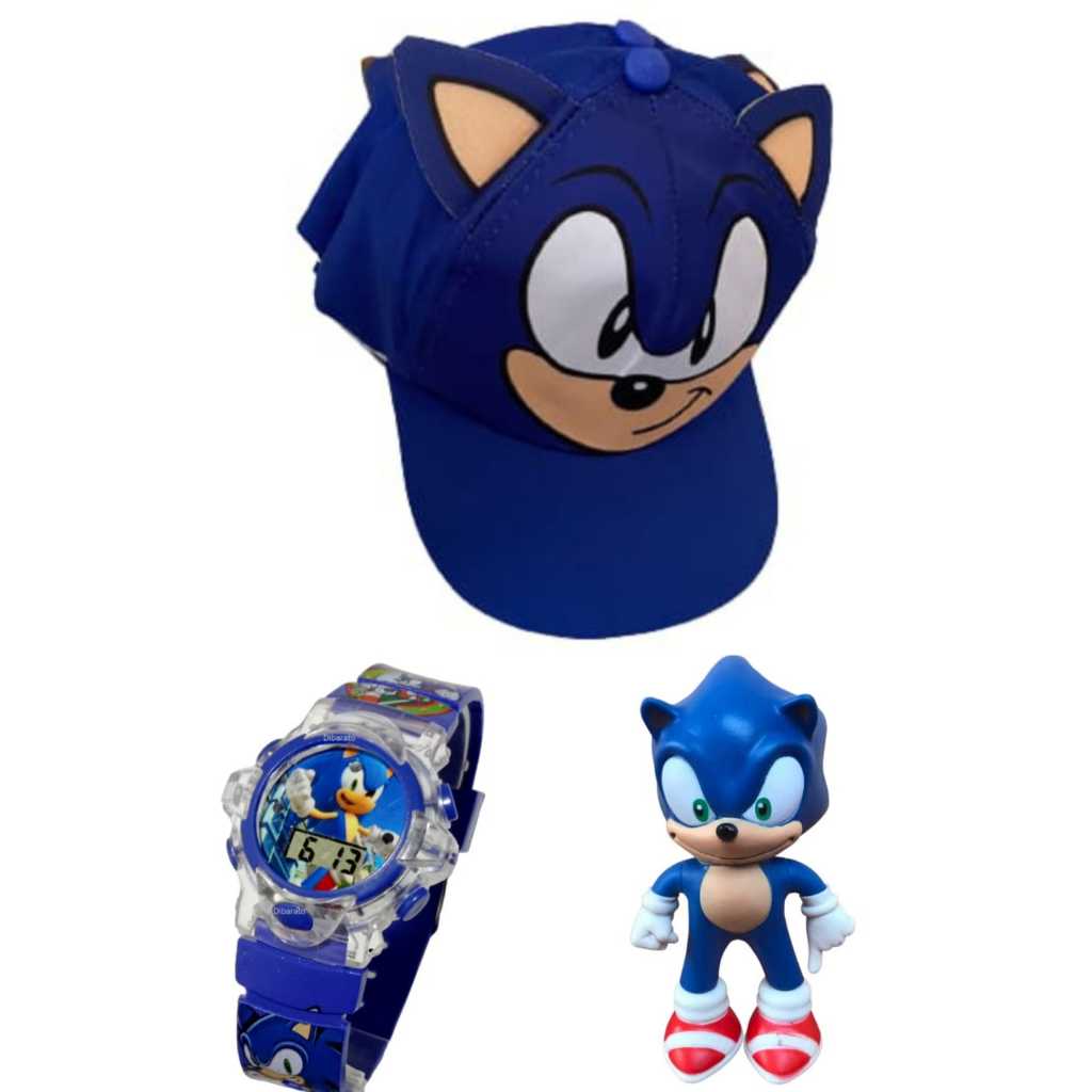 Relógio digital musical com led menino mais boné e boneco infantil masculino do sonic , qualidade e preço especial
