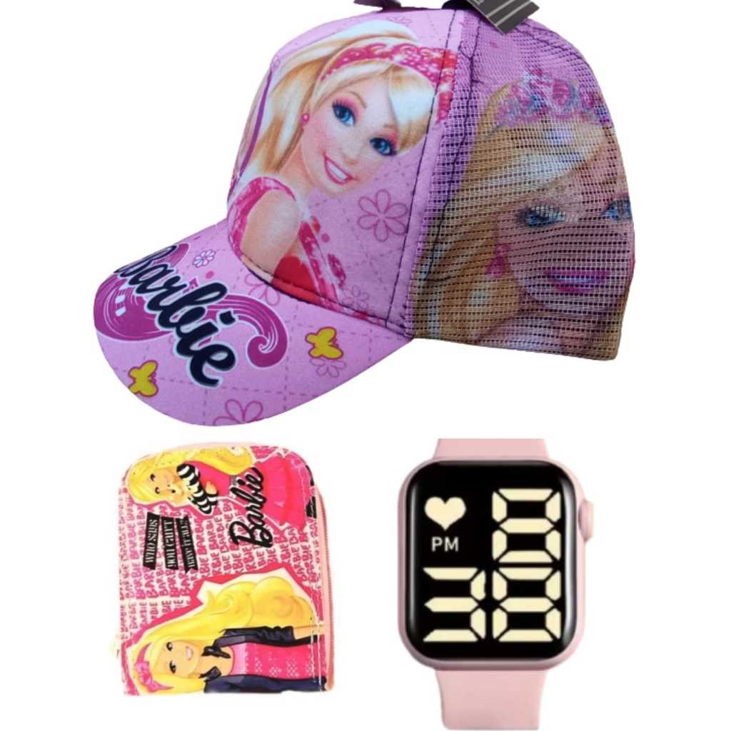 Boné e carteira Barbie , relógio digital a prova d agua smart infantil feminino ,sua filha feliz com este presente