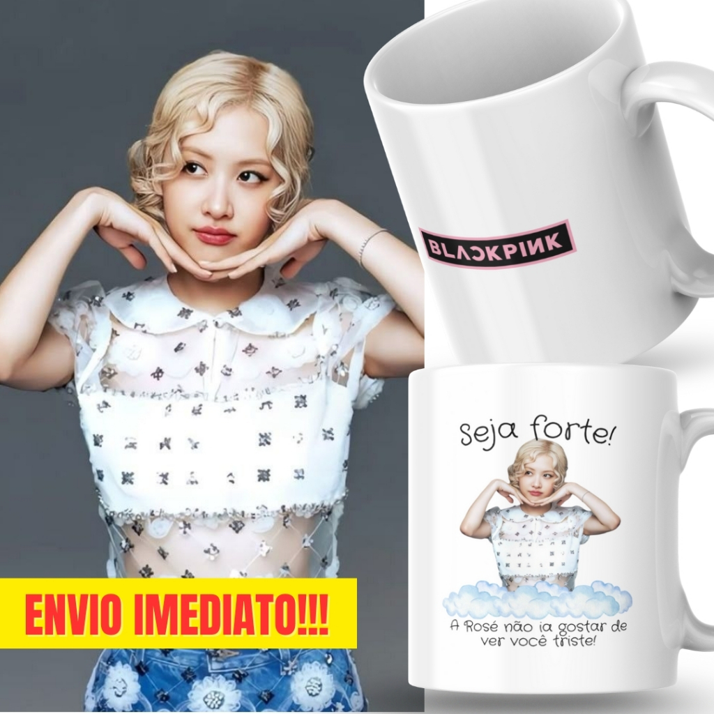 Caneca Xicara Porcelana 325ml Seja Forte Black Pink Rosé Kpop Personalizada Presente Decoração Casa