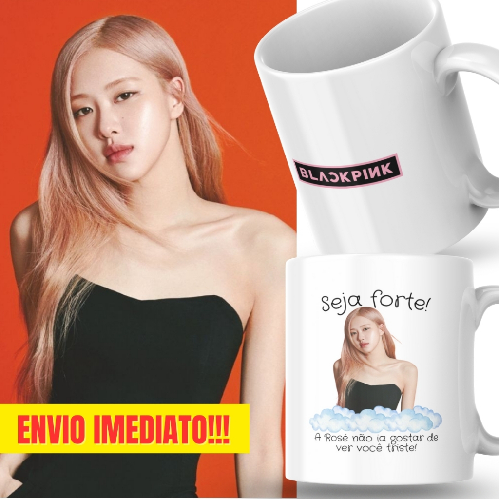 Caneca Xicara Porcelana 325ml Seja Forte Black Pink Rosé Kpop Personalizada Presente Decoração Casa