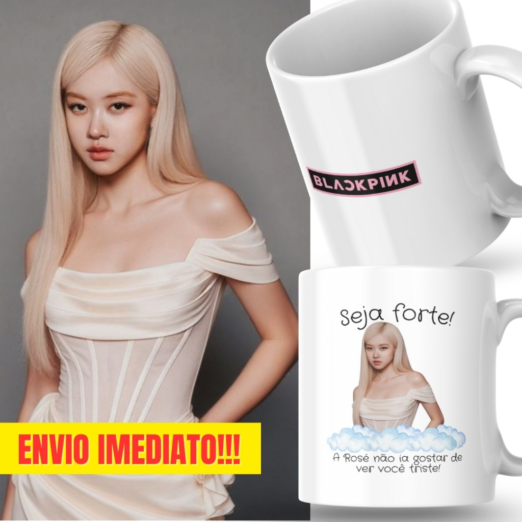 Caneca Xicara Porcelana 325ml Seja Forte Black Pink Rosé Kpop Personalizada Presente Decoração Casa