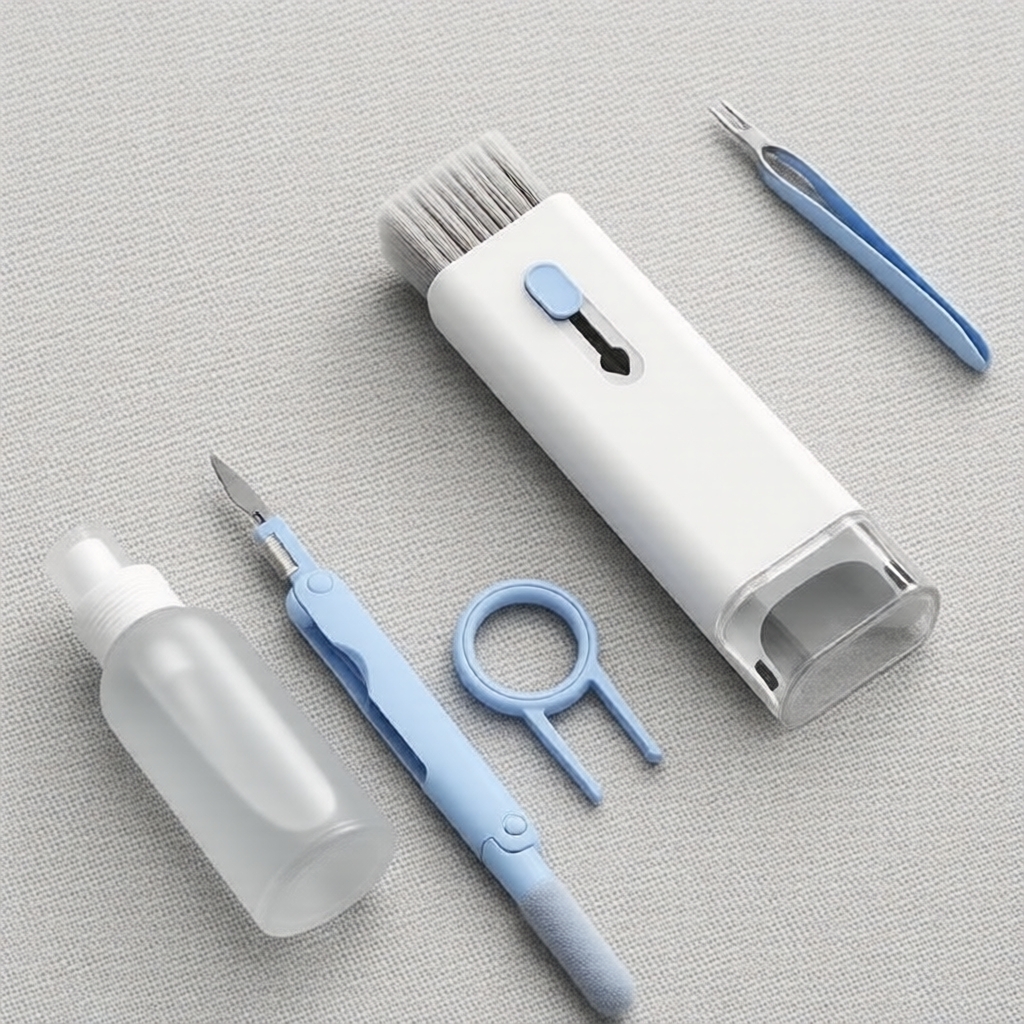 Kit de limpeza completo para teclado e fone de ouvido, conjunto 7 peças com pincéis e limpador de tela