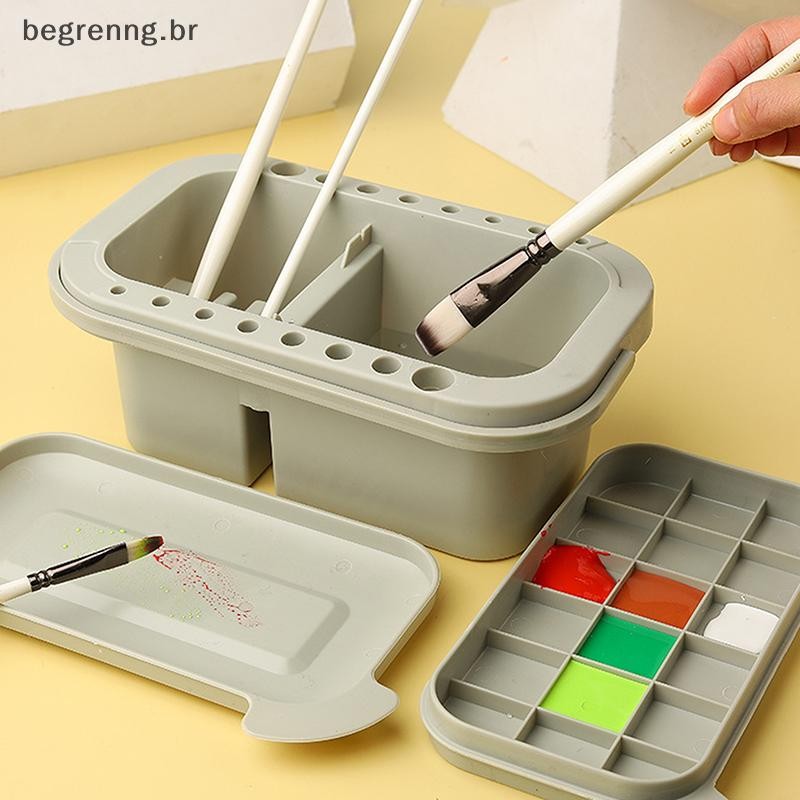 begrenng 3 Em 1 Conjunto de Limpador de Pincel com Enxágüe e Porta-Escova para Acrílico, Aquarela e Pintura à Base