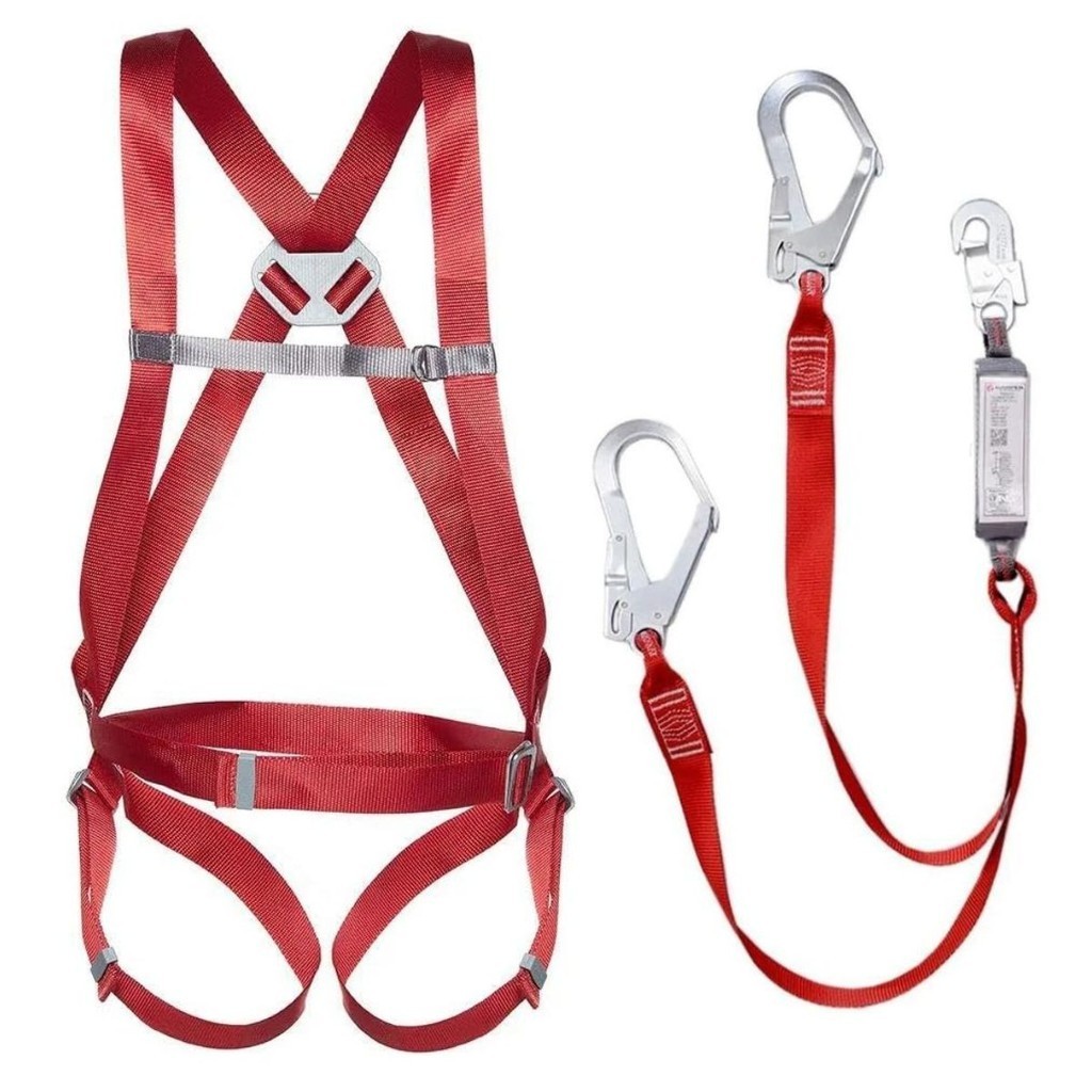 Kit Cinturão Paraquedista Dorsal 1 Ponto + Talabarte de Segurança Duplo Y ABS CAMPER
