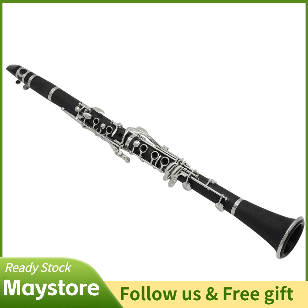maystoree-br ABS Clarinete Bb Cuproníquel Banhado a Níquel 17 Chave com Luvas de Pano de Limpeza Chave de Fenda