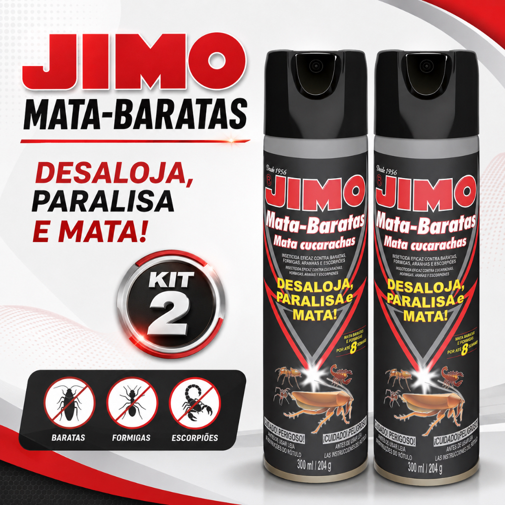 Kit 2 Inseticida Spray Mata Barata Formiga Aranha Mosquito 300ml Jimo Elimina Pragas Ação Rápida Uso Doméstico Comercial