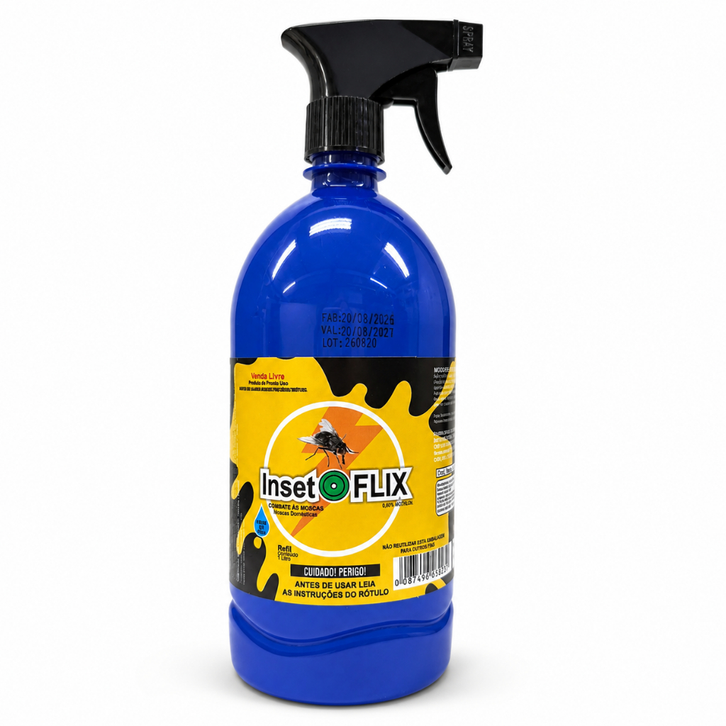 InsetoFLIX Spray 1 Litro com Borrifador Combate Baratas Formigas Moscas Pernilongos Cupins Aranhas e Caramujos