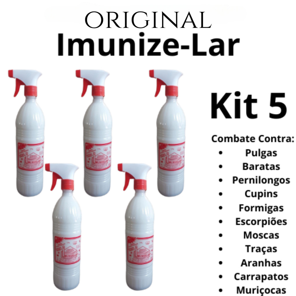 Kit 5 Litros ImunizeLar Original Poderoso Mata Barata Pernilongo Lagartixa Aranha Cupim Formiga