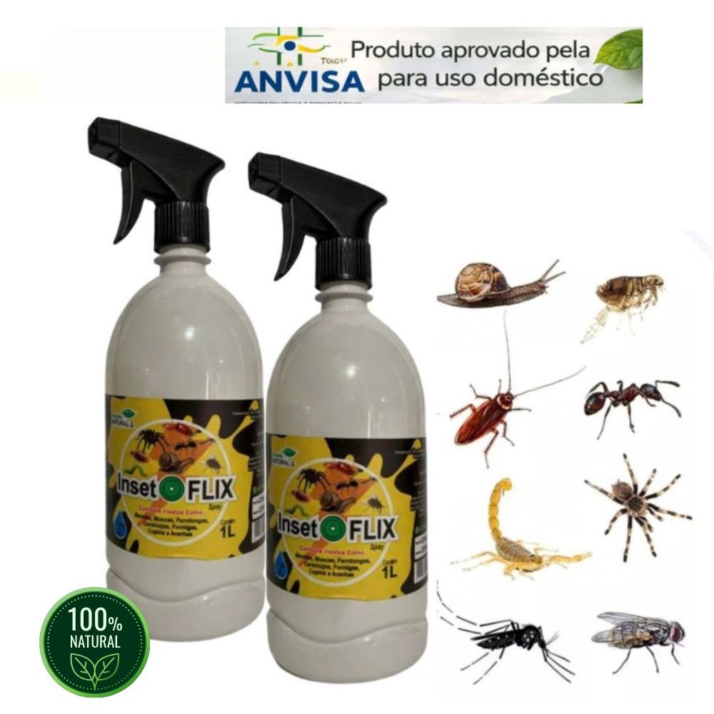 InsetoFlix Natural Orgânico para Uso Doméstico Combate Insetos Uso Doméstico Barata Mosca Aranha Formiga Lesma