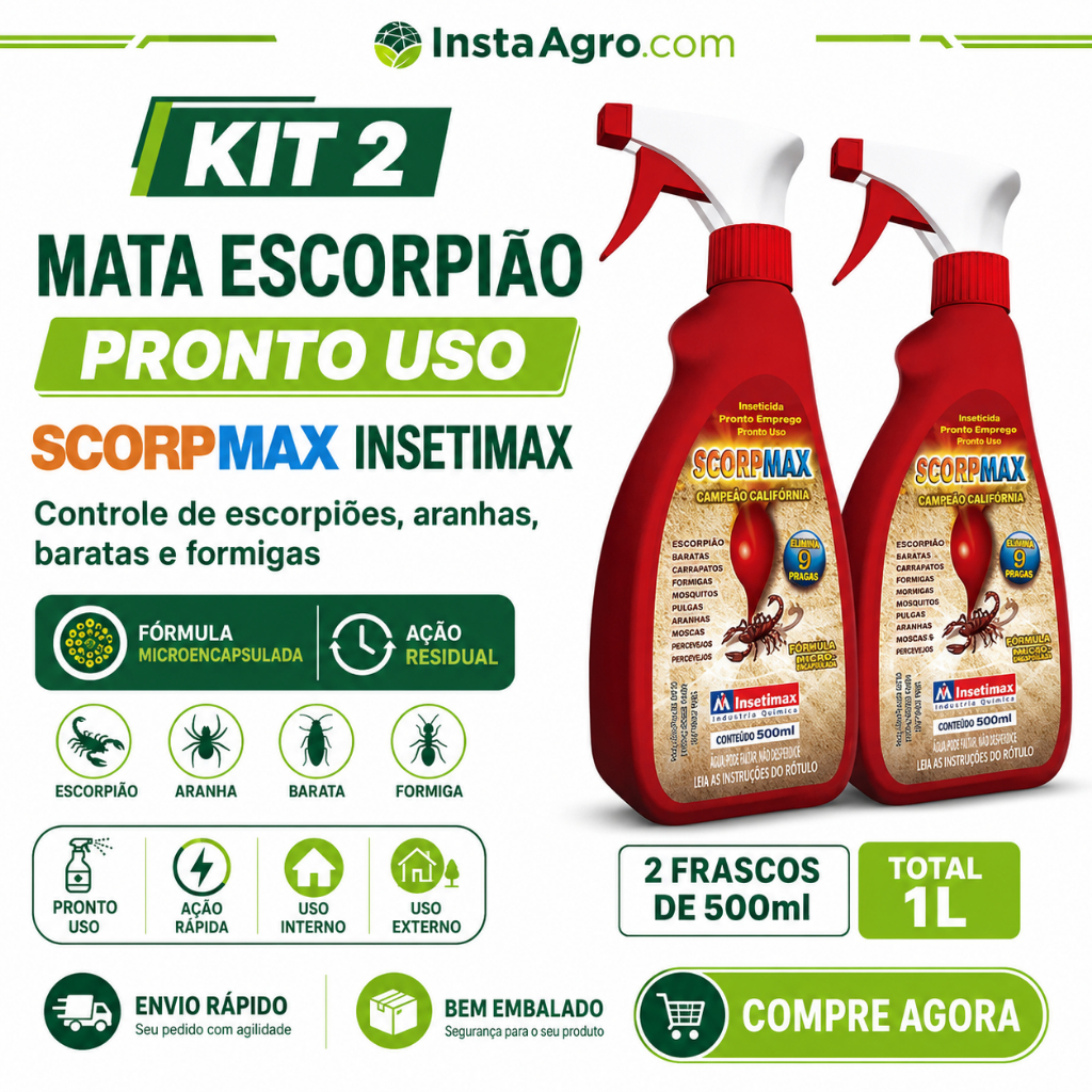 Kit 2 Mata Escorpião Scorpmax Insetimax 500ml Pronto Uso Inseticida Aranha Barata Formiga Ação Imediata