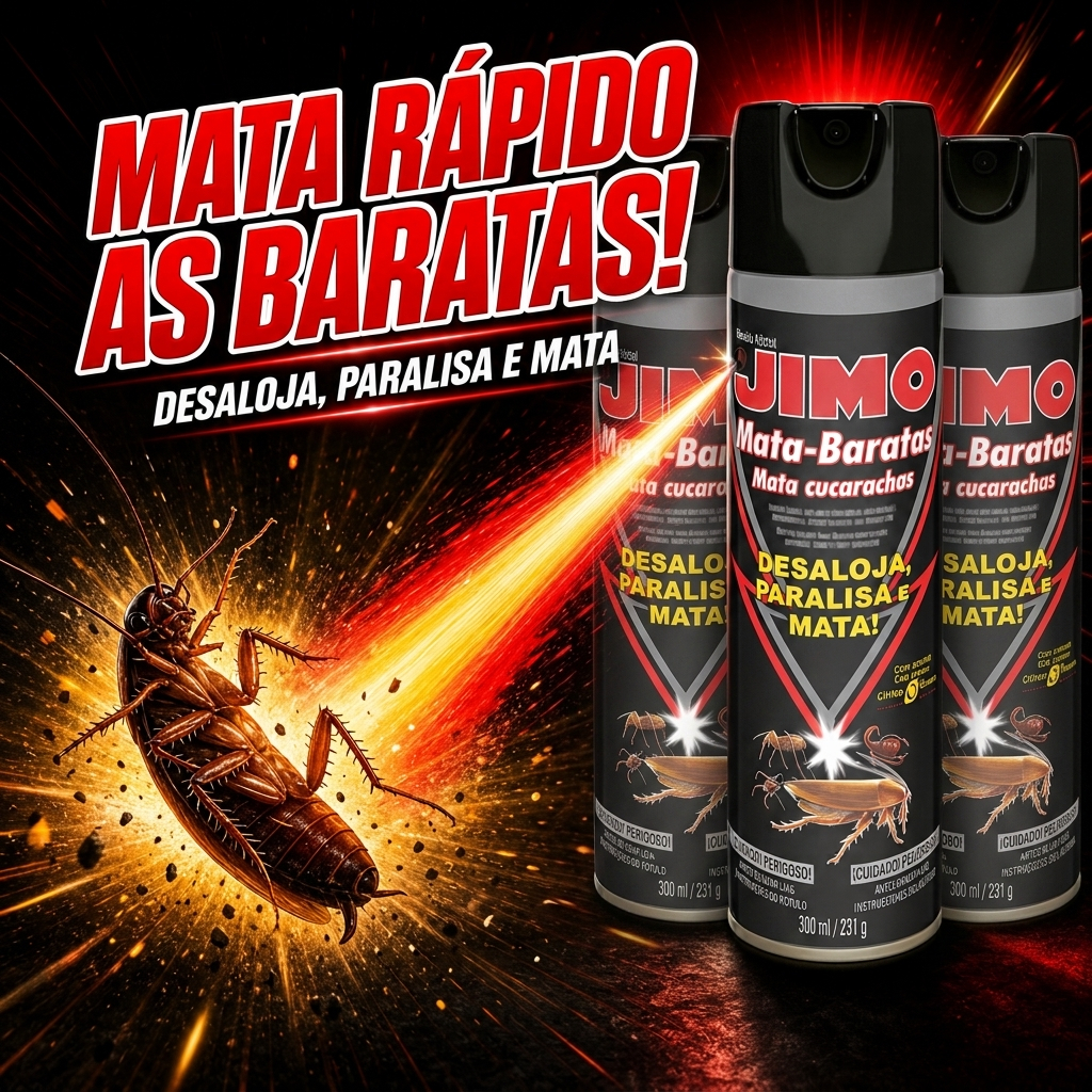 JIMO MATA RÁPIDO AS BARATAS Aerossol 300ml 3un — Mata Baratas, Formigas, Aranhas e Escorpiões, 8 Semanas de Proteção