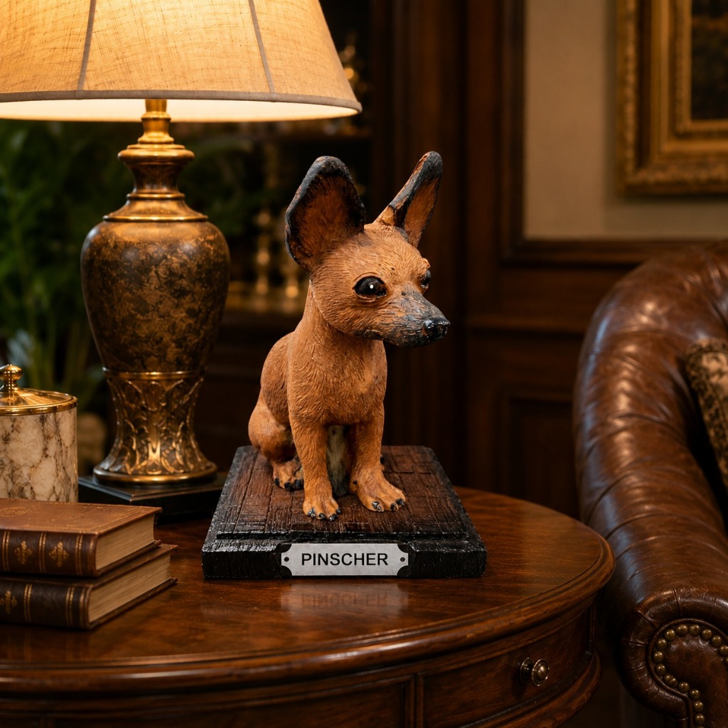 Escultura Decorativa Cachorro Pinscher Realista Marrom