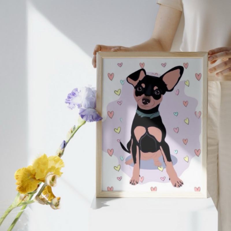 Quadro Decorativo Peça Única 20x30cm Cachorrinho Dog Fofo Pinscher - Decoração Placa Mdf Com Moldura