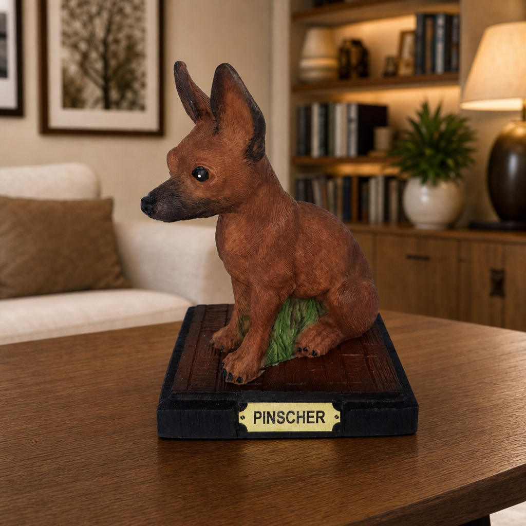 Estatueta Cachorro Pinscher Decoração De Mesa Sala Melhor Amigo Enfeite Feito Em Resina