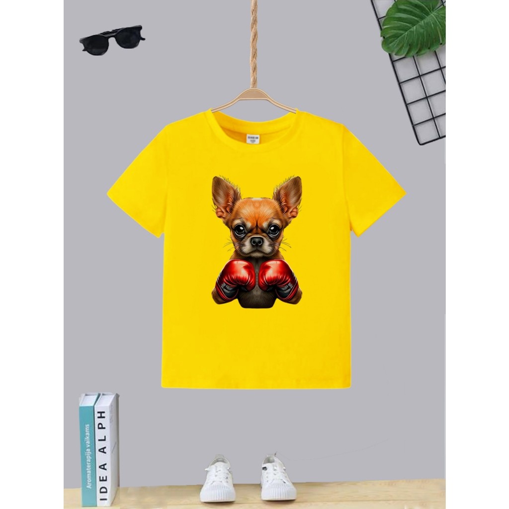 Camiseta Infantil Juvenil Teen Menino Estampa Dog Pinscher Boxe T-shirt Masculina Moda Algodão Gola Redonda