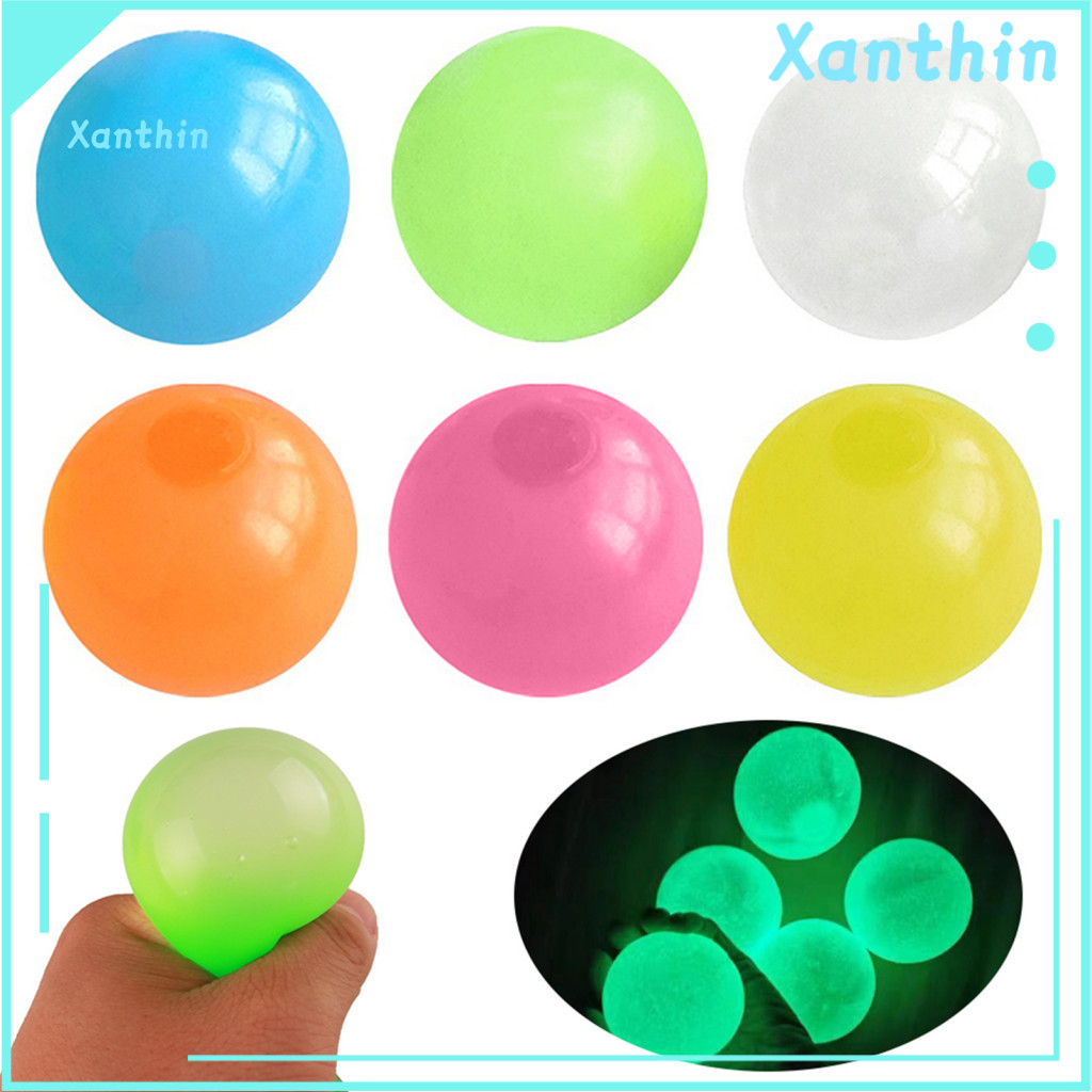 Glowing Sticky Ball Stress Relief Balls 4/8/12/24 Pcs Glow-in-the-dark Fidget Toys for Kids Teens Adults Anxiety Wall Ce