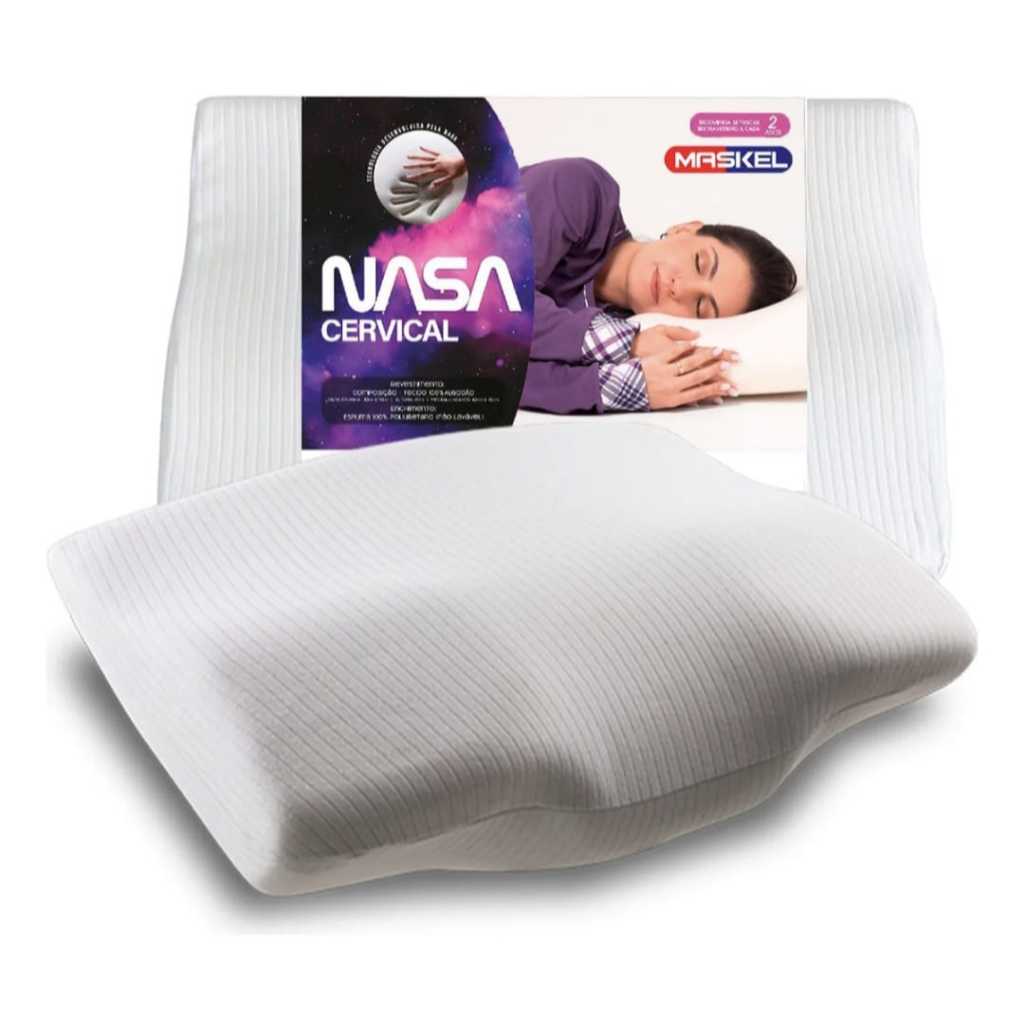 Travesseiro Cervical Ortopédico Ergonomico Memory Foam Maskel Branco 55x35x12cm