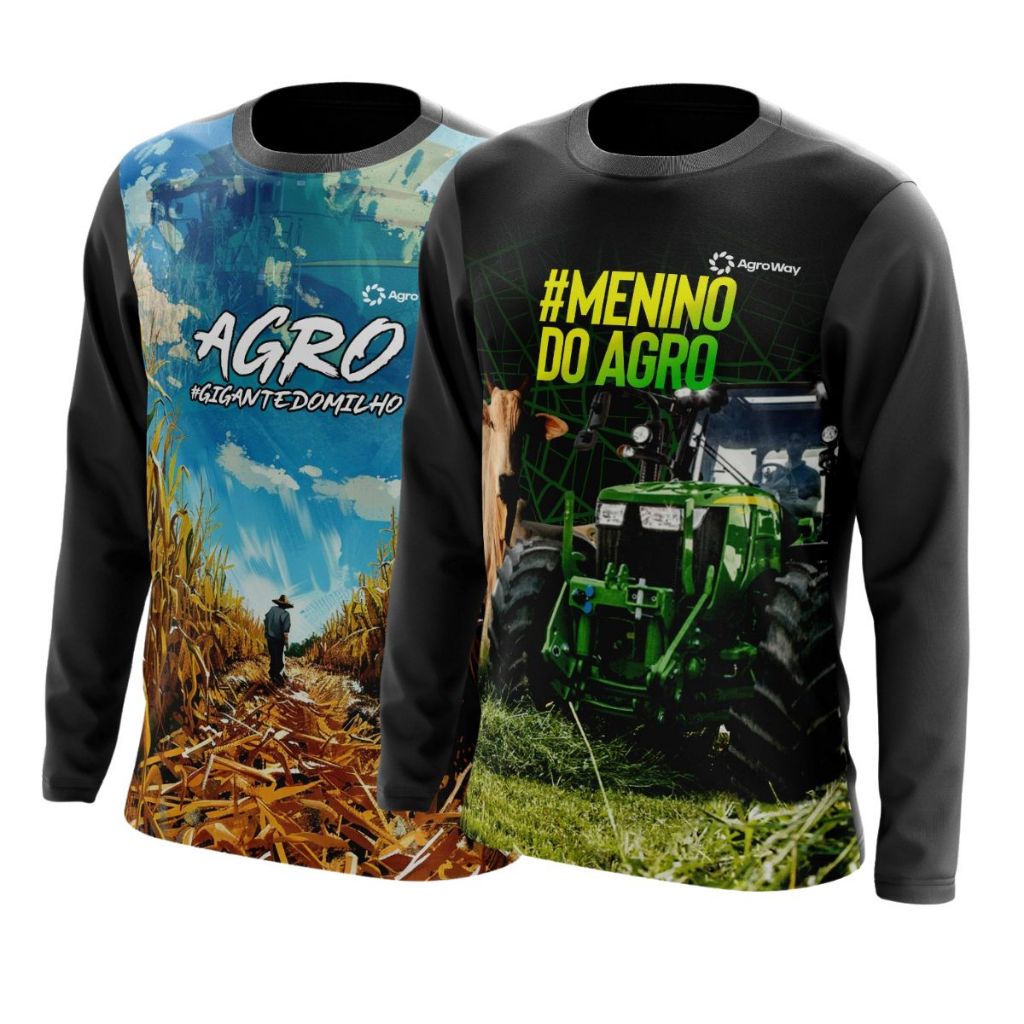 Kit 2 Camisa Camiseta Agro Proteção Uv Manga Longa Trator Agricultor Milho Roça