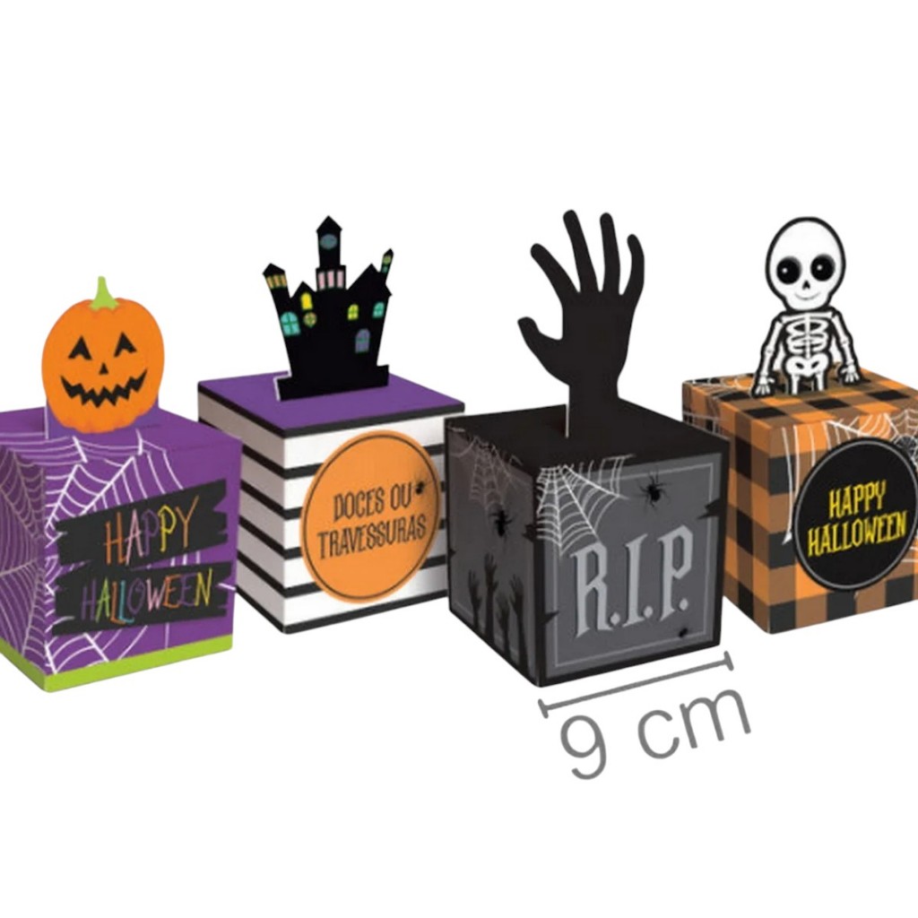 10 Caixinhas Halloween Decoração Quadrada Pop Up Scary Night Cromus (Sortido) Dia das Bruxas