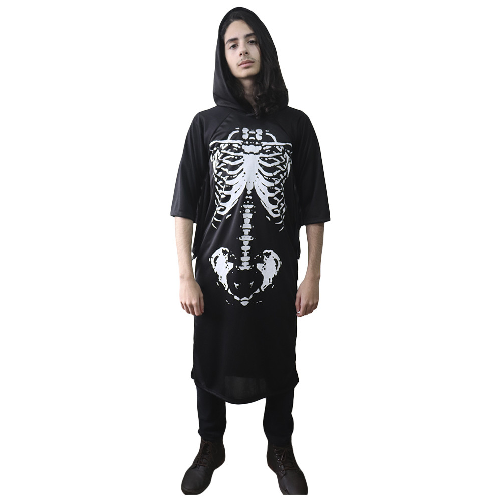 Fantasia Halloween Esqueleto Scary Boy Preta com Capuz