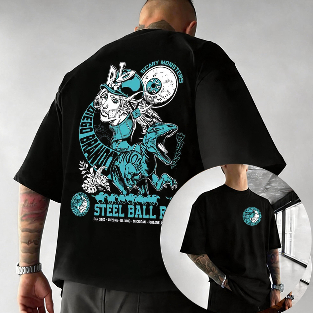 Camiseta Basica e OVERSIZED Dio Branco Scary Monsters Steel Ball Run Jojo Bizarre Anime Unissex