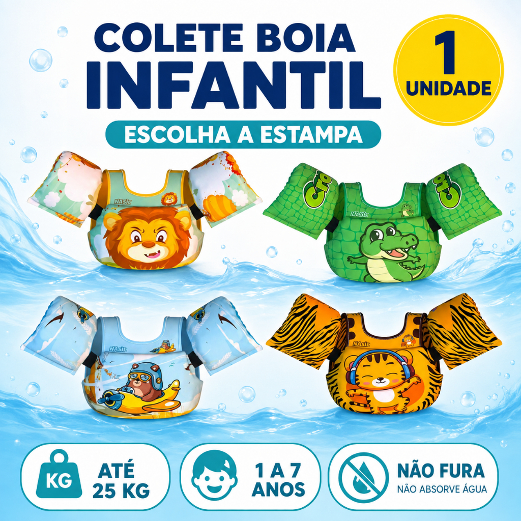 Colete Salva-Vidas Infantil Nash – Boia de Espuma (12kg a 25kg)