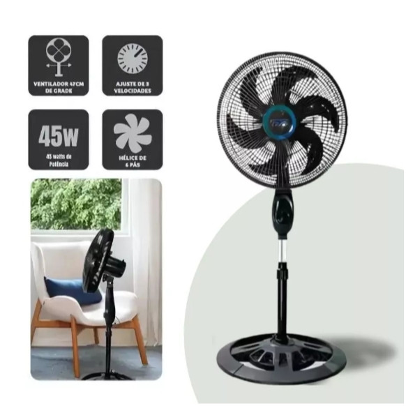 Ventilador Turbo Coluna Chão 3 Vel | Vento Forte | 110V/220V Bivolt
