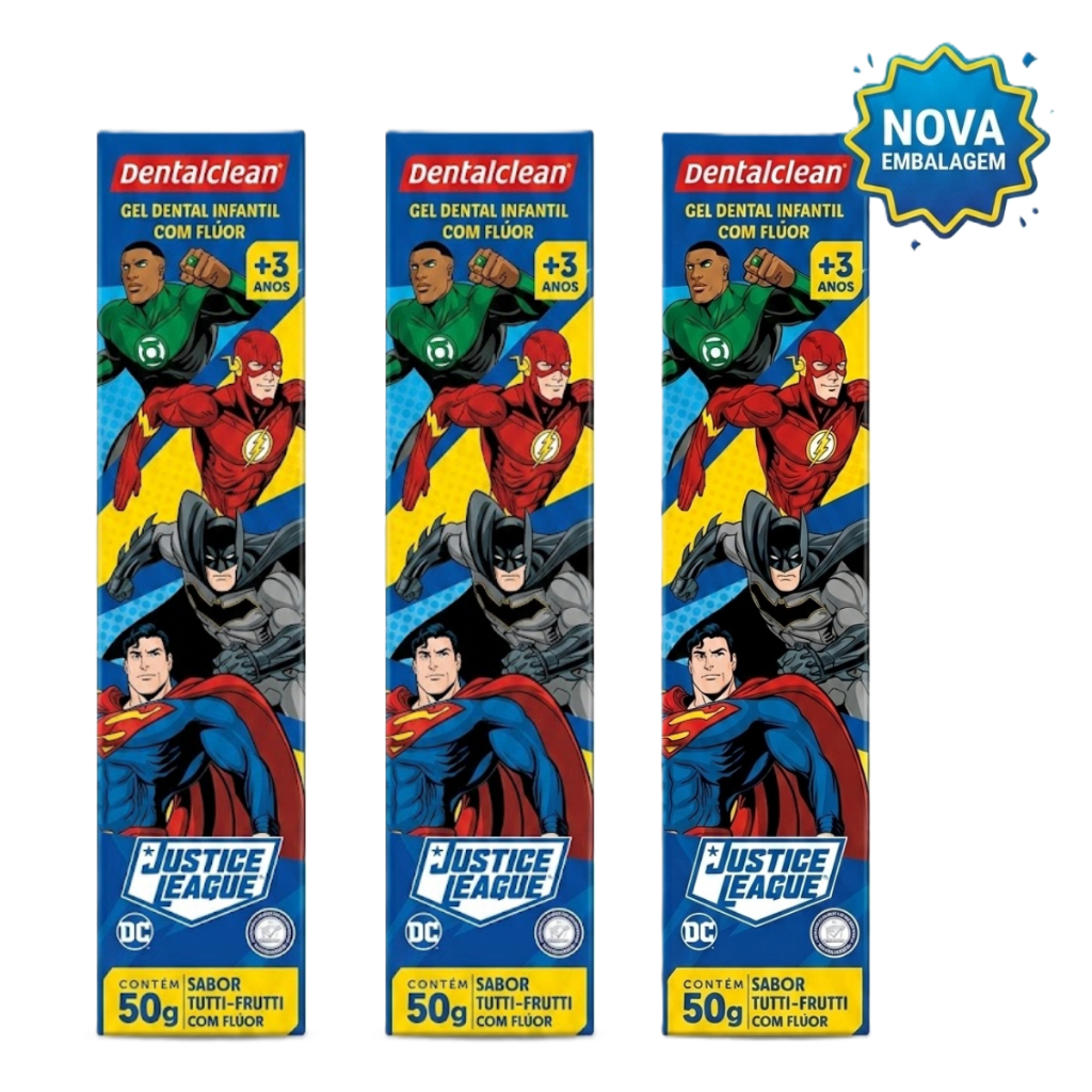 3x Gel Infantil Dentalclean Liga da Justiça Tutti Frutti  50g