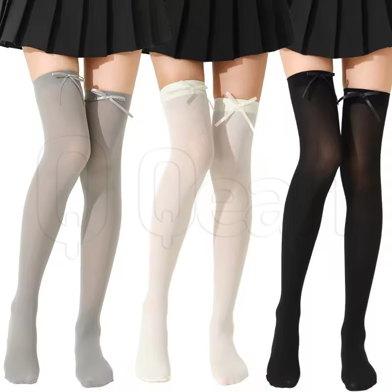 Meias Femininas Com Laço De Fita Acima Do Joelho – De Cosplay Sweet Lolita JK Renda Ultrafinas Estilo Universitário Seda