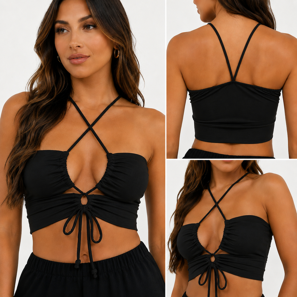 Cropped Feminino Gringo Decote Tiras Moda Blogueira Blusinha Feminina Top