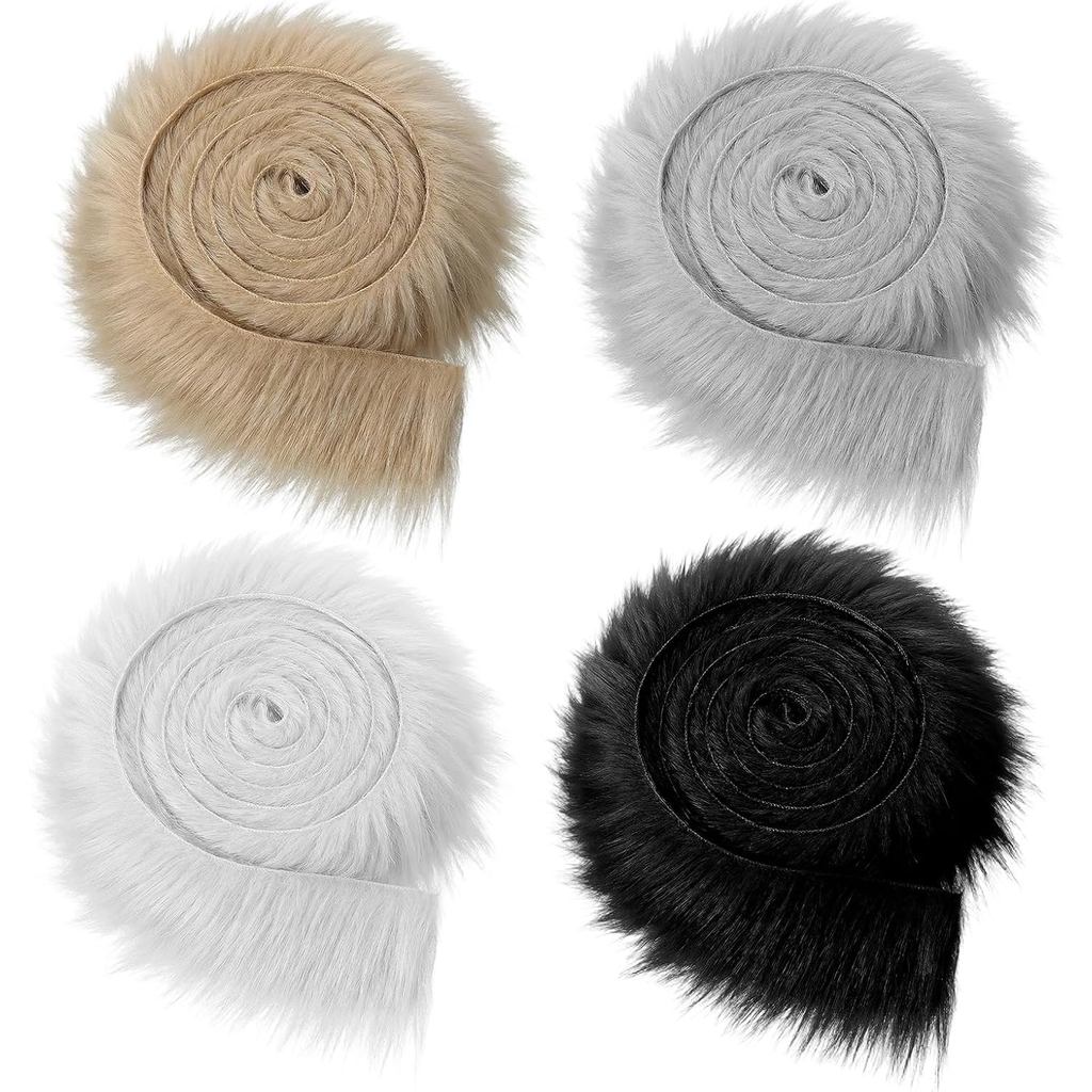 Grevosea 4 Pcs Faux Fur Fabric Trim, Shaggy Plush Strips for DIY Crafts, Gnomes Costumes Patches Fabric Cuts Chair Cover