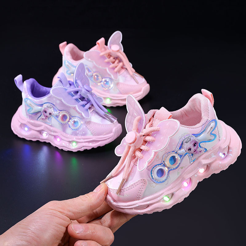 2025 novo estilo primavera outono borboleta iluminação meninas sapatos infantis sapatos esportivos infantis