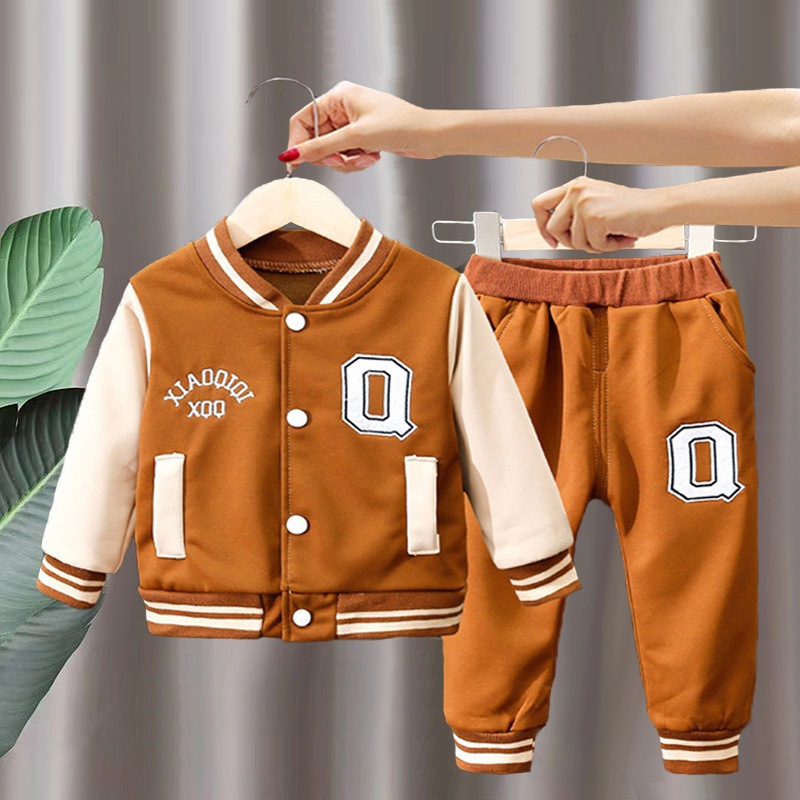 Conjunto Infantil Meninos E Meninas Primavera Outono Carta Jaqueta Com Zíper + Calças Compridas Esportivo De Duas Peças