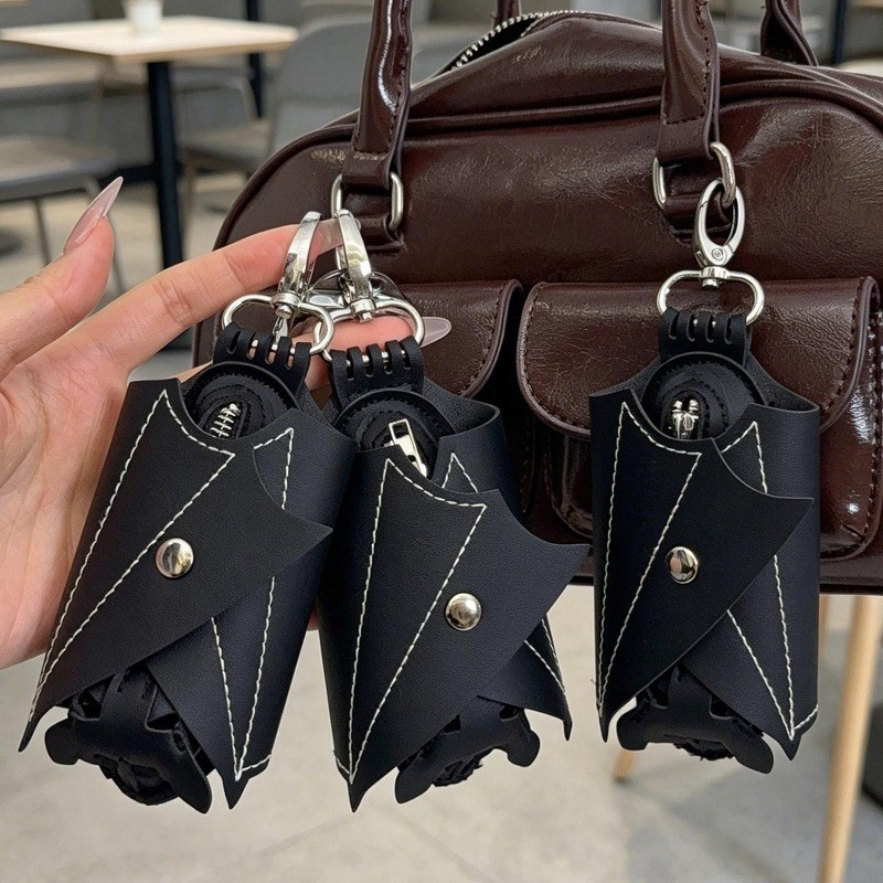 Bolsa De Moedas De Morcego Preto Com Mosquetão-Asas Dobráveis Zíper Troca Criativa-Chaveiro Carteira Estilo Gótico-Portá