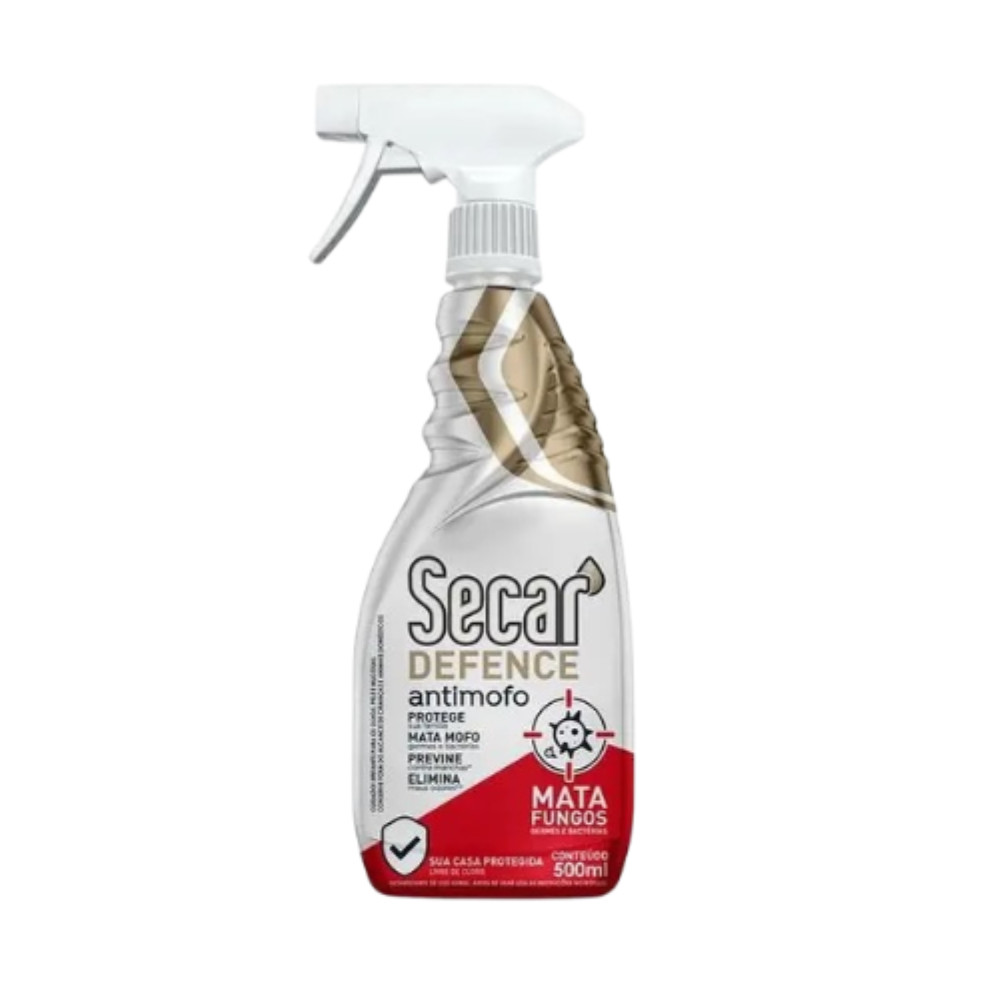 Spray Antimofo Secar Defence 500ml Mata Mofo Fungos Fungos Bolor Couro Tecido Estofado Roupa Parede