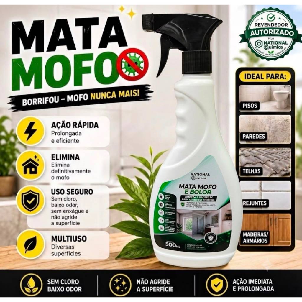 Antimofo Liquido Banheiro Teto Rejunte Paredes Umidade Mata Mofo Bolor 500ml National Quimica Rende 11m2