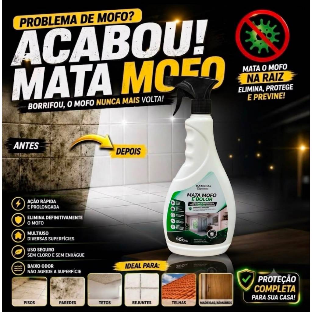 Mata Mofo E Bolor Banheiro Box Teto Rejunte Antimofo Alta Performance National Quimica 500ml Rende Ate 11m2