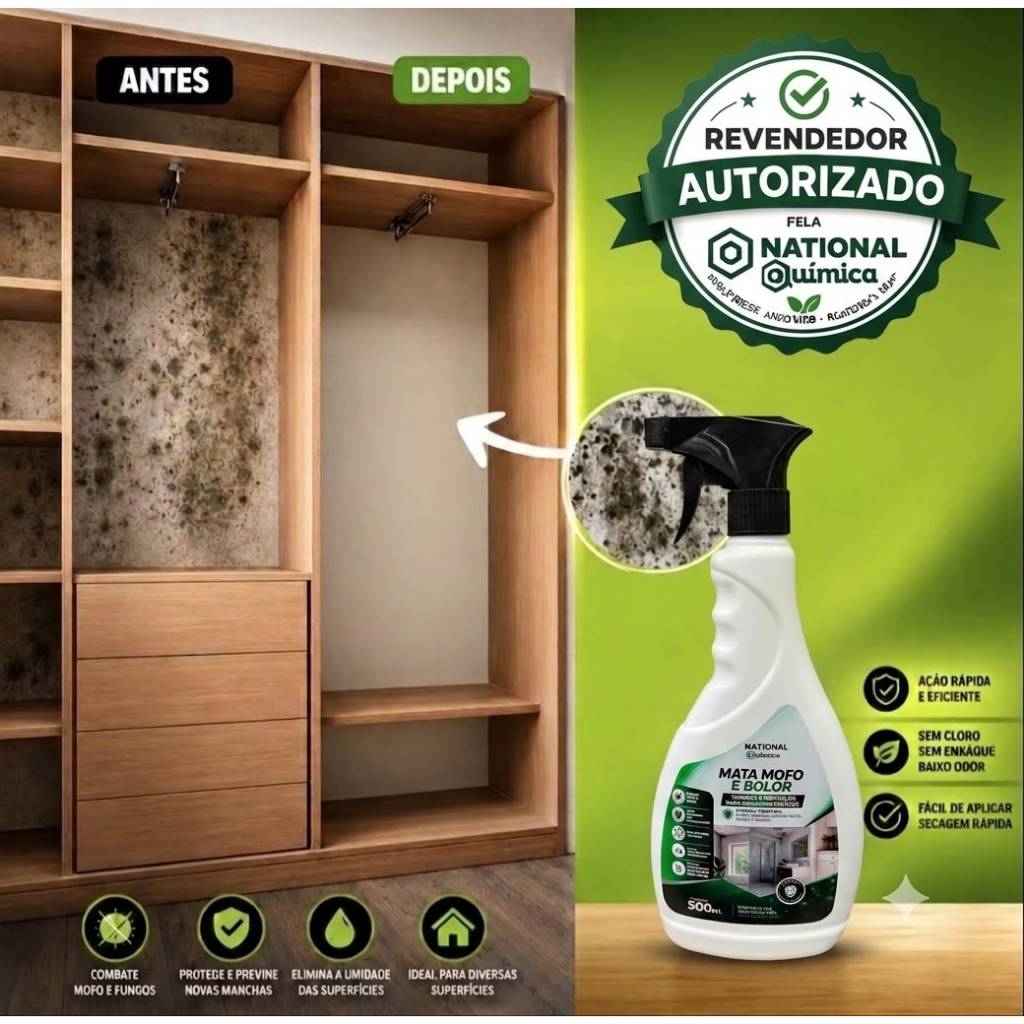 Antimofo Profissional Mata Mofo E Bolor Concentrado Parede Madeira Teto National Quimica 500ml Acao Duradoura