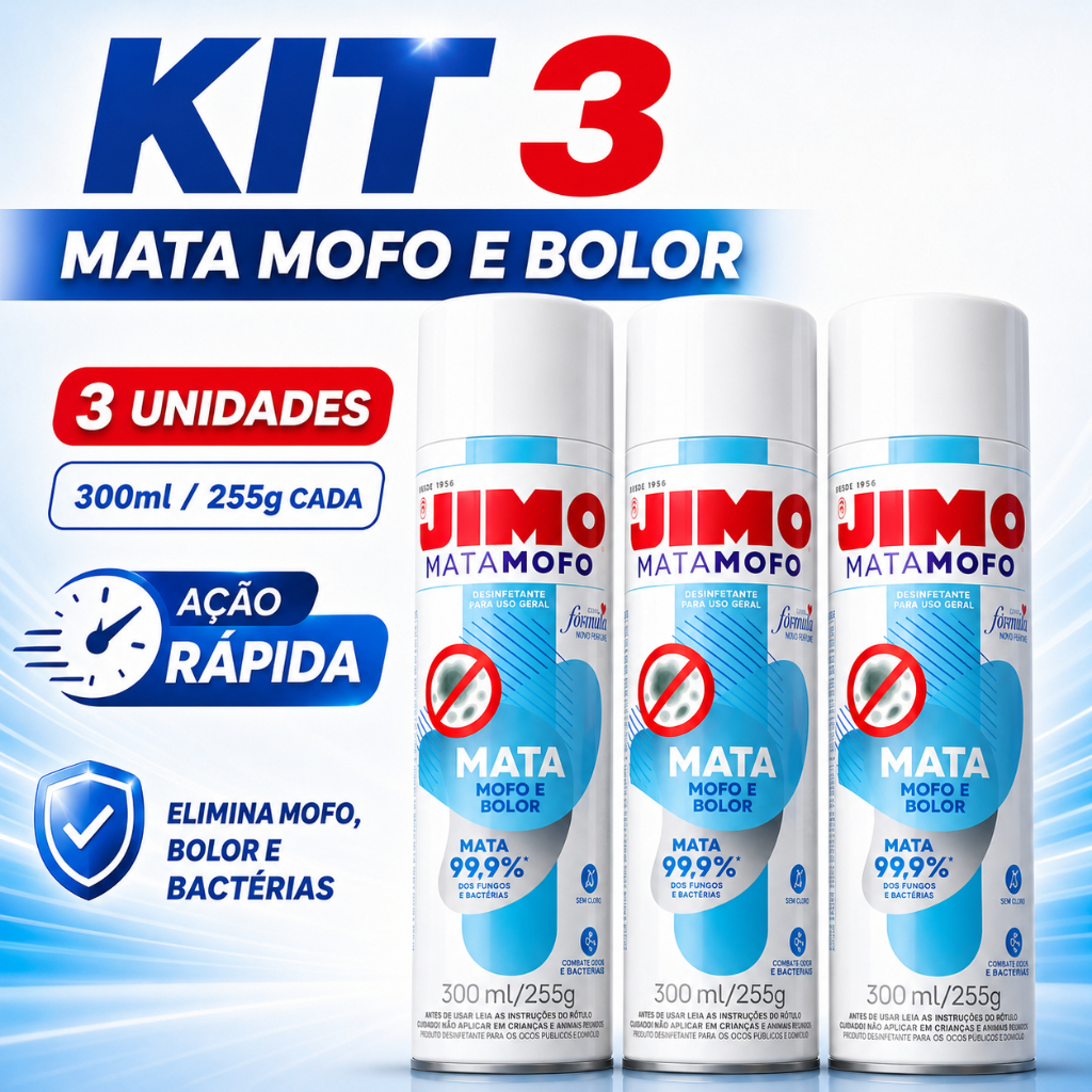 Kit 3 Jimo Mata Mofo Elimina Mofo e Bolor Limpeza Profunda Banheiro Azulejo Rejunte Parede Teto