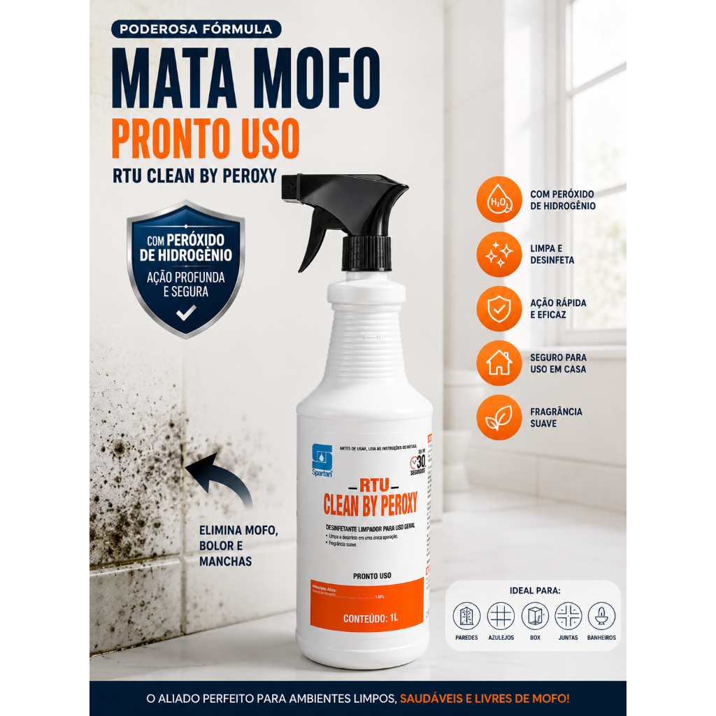 Mata Mofo Spray Profissional – Remove Mofo, Bolor e Fungos com Peróxido de Hidrogênio | Pronto para Uso Com Pulverizador