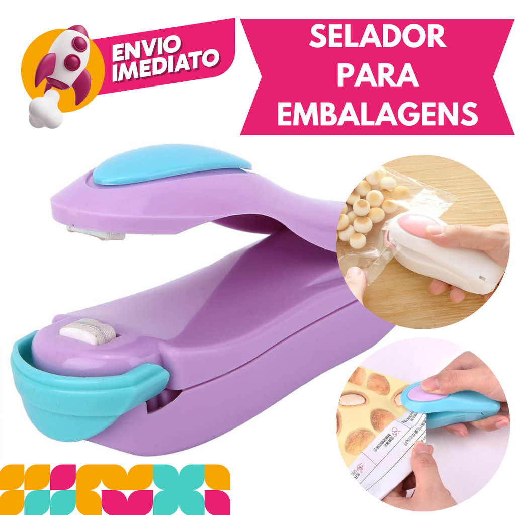 Mini Máquina Seladora Embalagem Plástica Alimentos Fecha E Lacra Manual Compacto Portátil