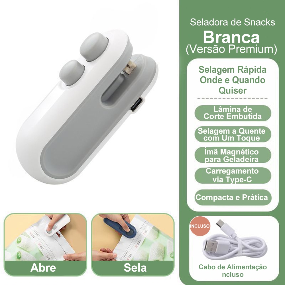 Mini Seladora Portátil Recarregável USB,Seladora Manual para Embalagens,Magnética,Ideal para Lanches