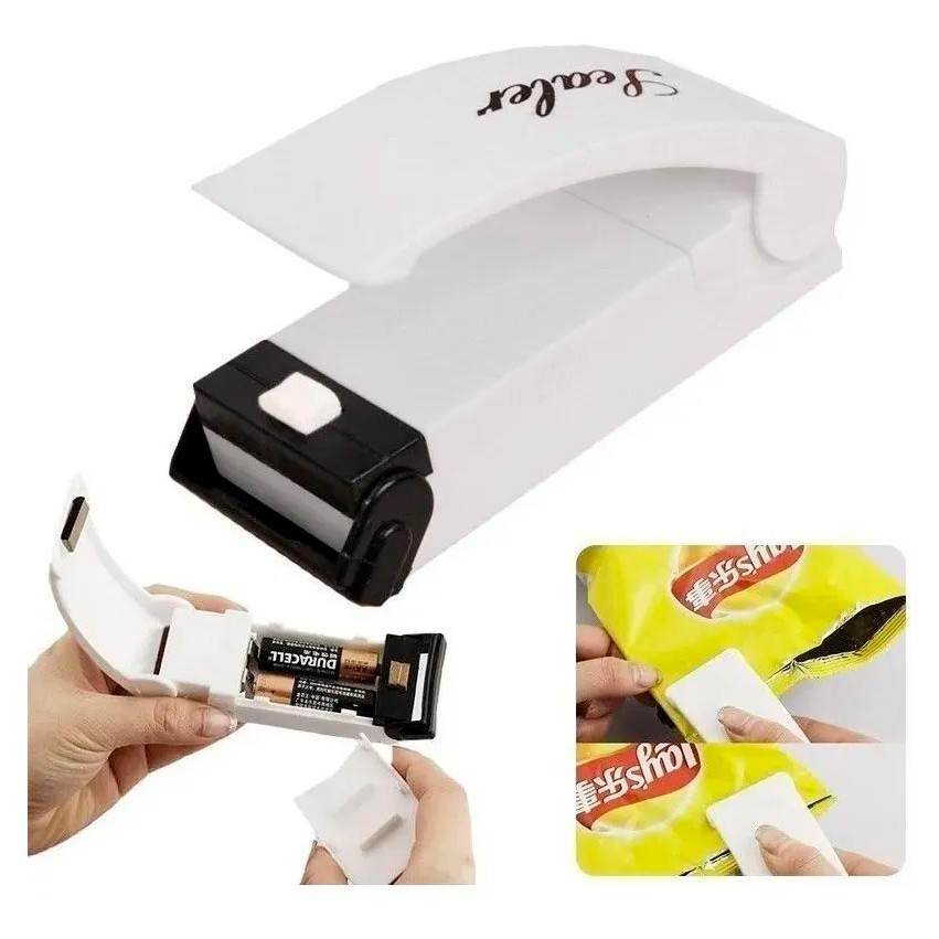 Mini Seladora Manual Plástico Portatil Lacra Embalagem Pilha
