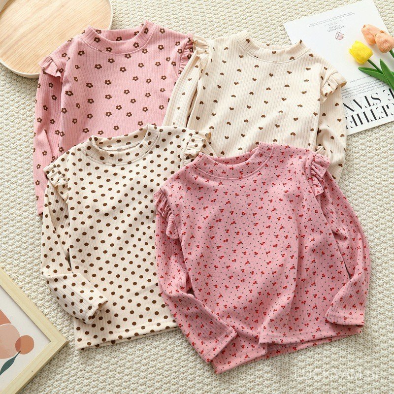 [Japanese-style base layer long shirt T]New Product Special Sale Girls' spring and autumn floral print base shirt with f